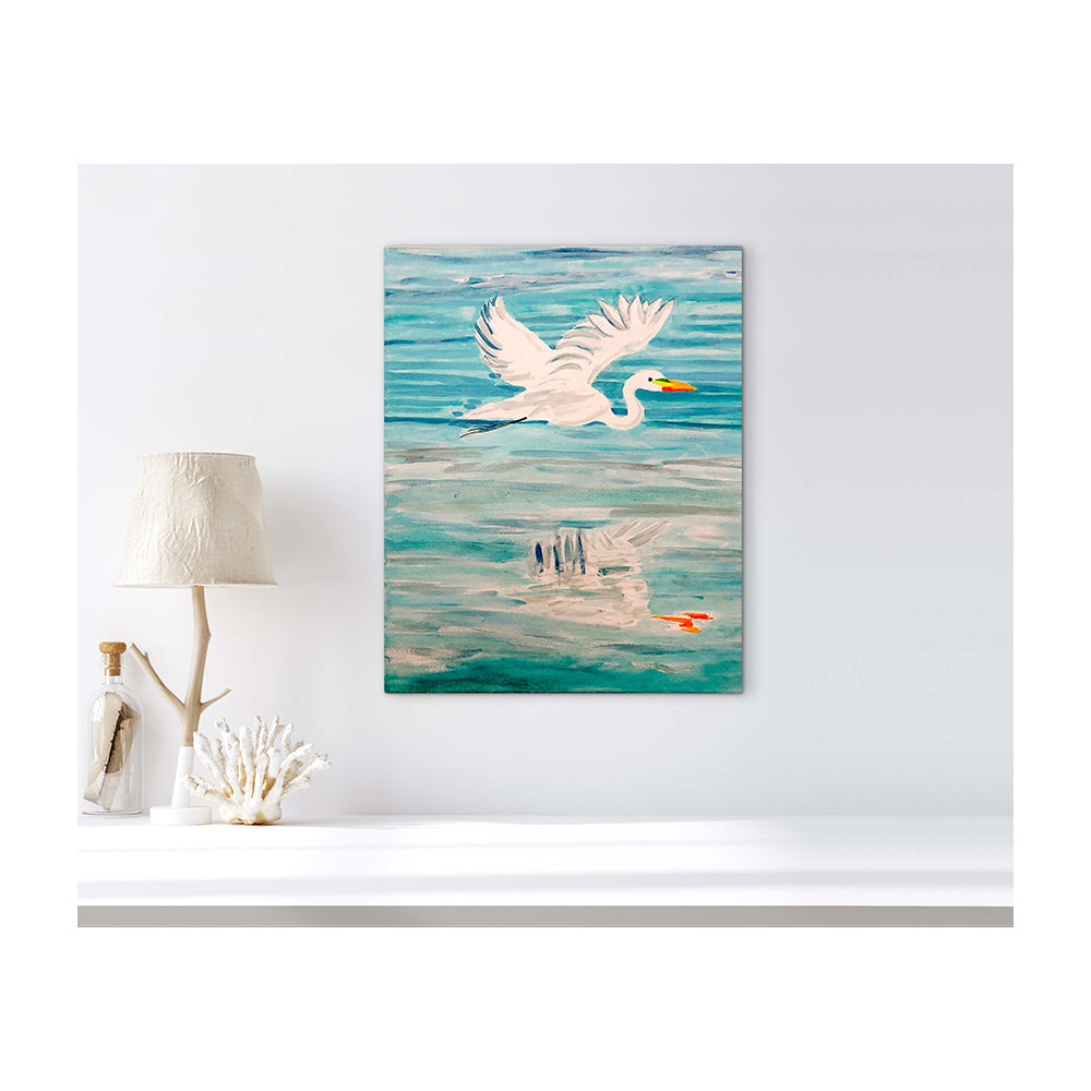 Impression sur toile Giclée - AIGRETTE - Reproduction sur toile montée sur châssis - Aigrette (volant vers la droite)