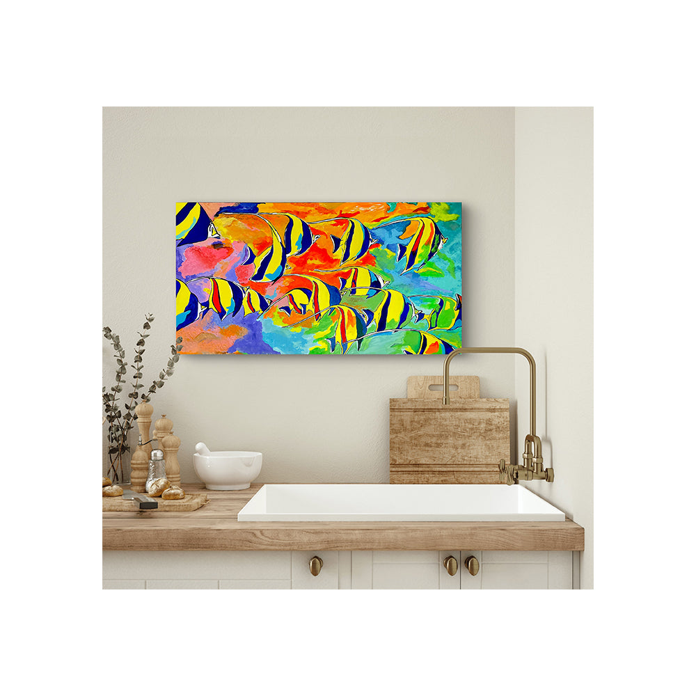 Impression Giclée sur toile - POISSON - Idoles maures au-dessus d'un récif corallien, reproduction sur toile montée sur châssis