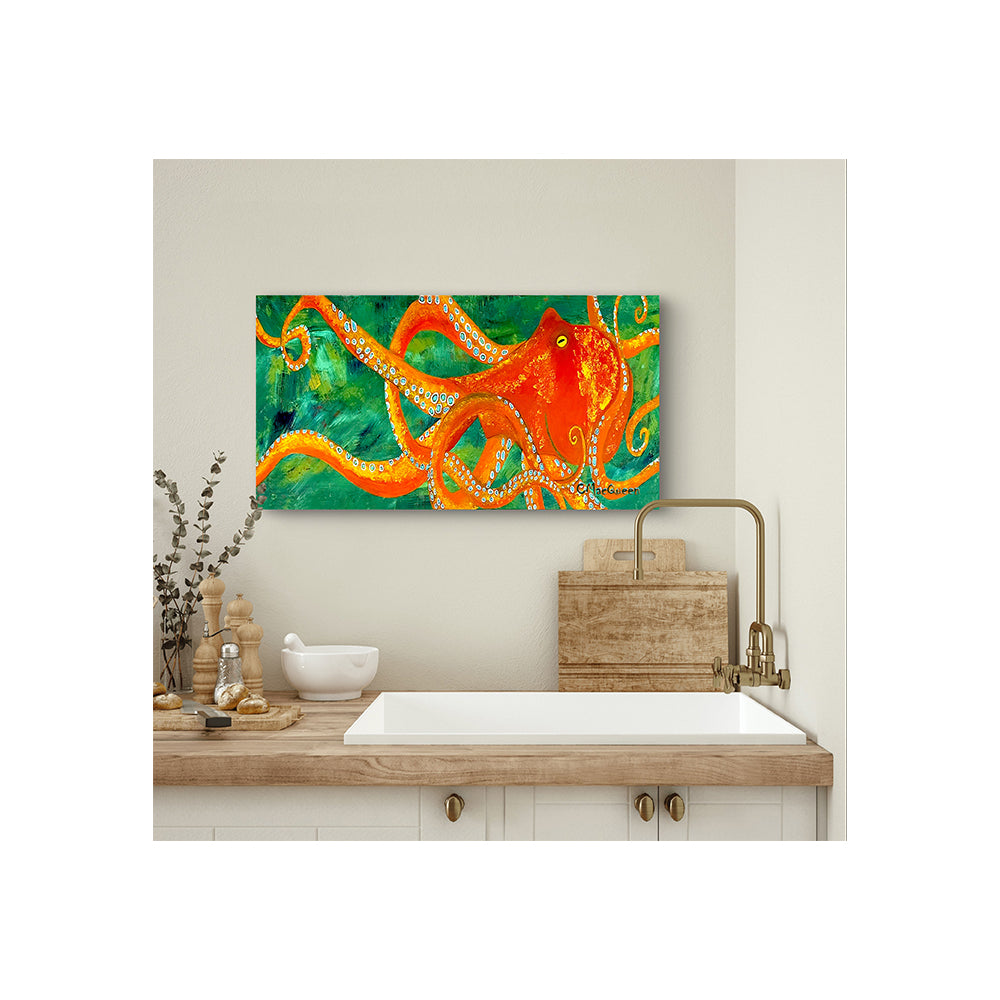 Impression sur toile Giclée - PIEUVRE - Reproduction sur toile montée sur châssis - Pieuvre orange