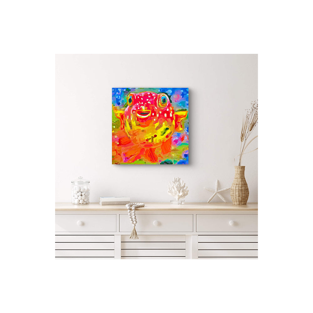 Impression sur toile giclée - POISSON - Reproduction sur toile montée sur châssis de poisson-globe Happy 1