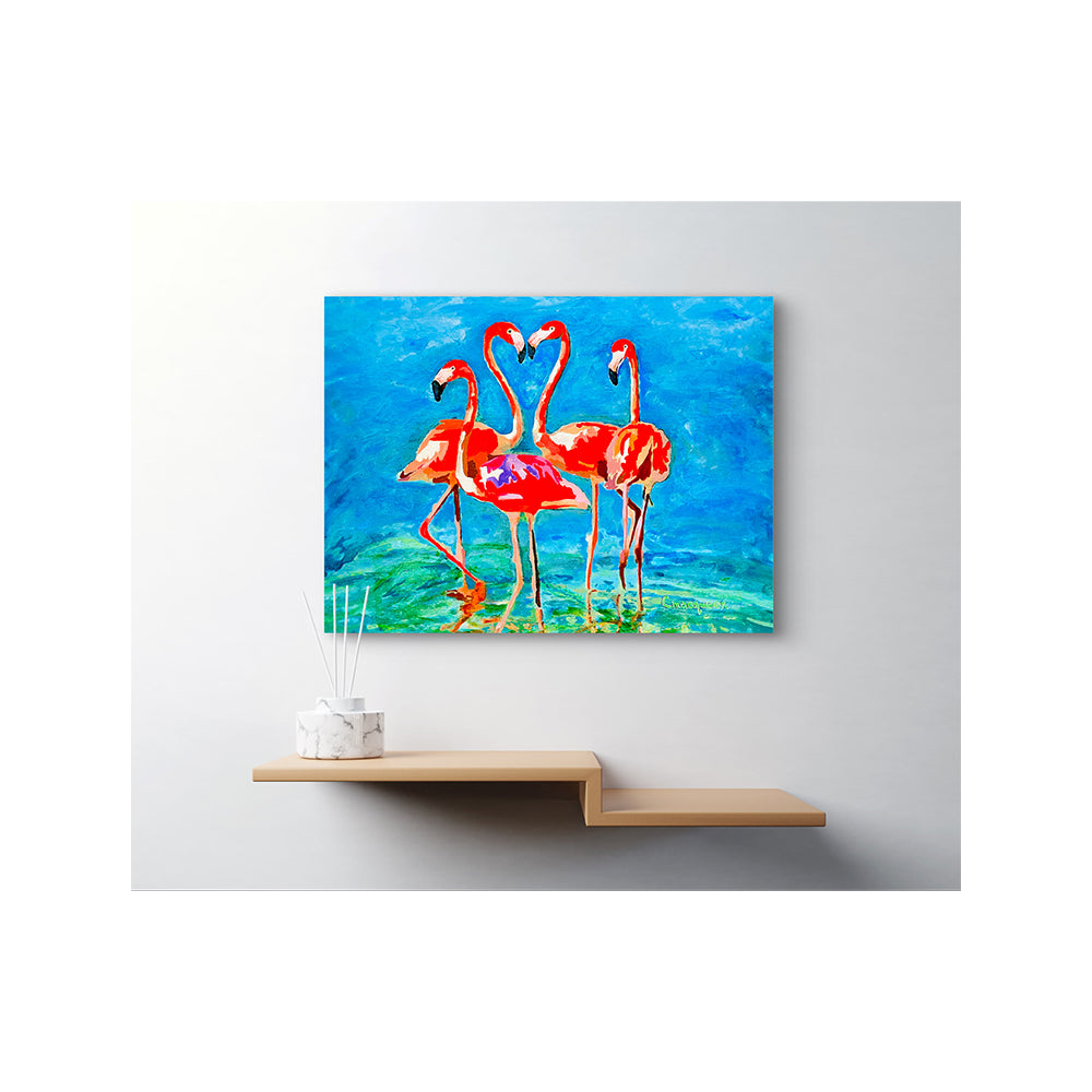 Impression Giclée sur toile - FLAMINGO - Reproduction sur toile montée sur châssis Flamingo Love