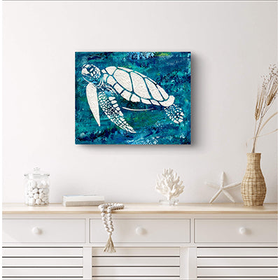 Impression sur toile Giclée - TORTUE DE MER - Reproduction sur toile montée sur châssis de tortue de mer mosaïque blanche