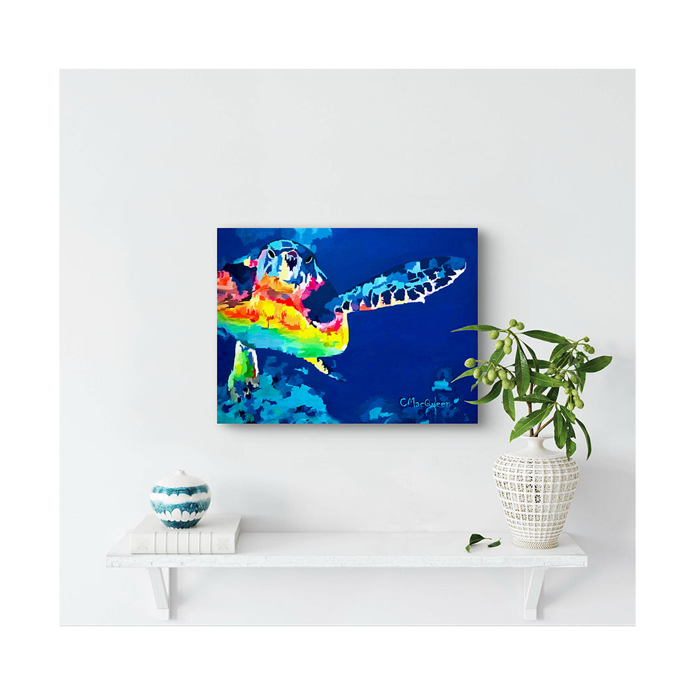 Impression sur toile Giclée - TORTUE DE MER - Reproduction sur toile montée sur châssis - Tortue de mer arc-en-ciel