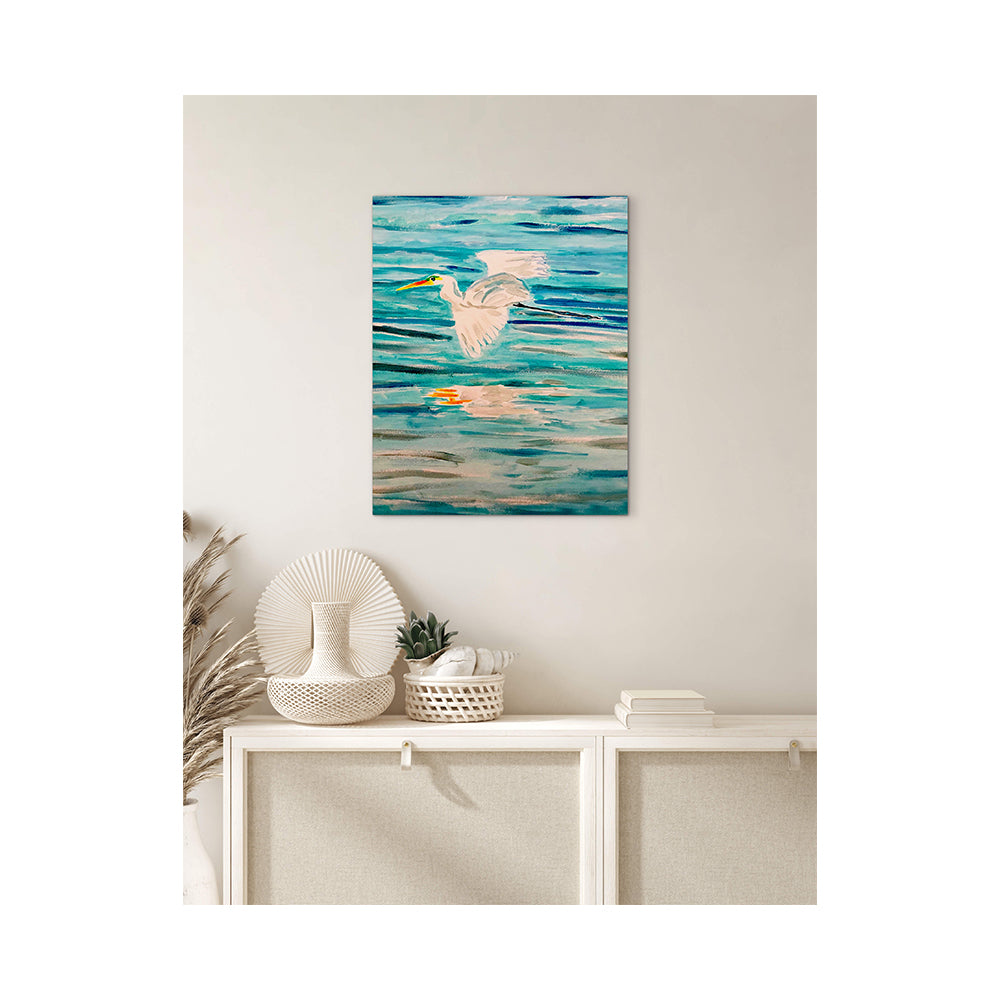 Impression sur toile Giclée - AIGRETTE - Reproduction sur toile montée sur châssis (Aigrette volant vers la gauche)