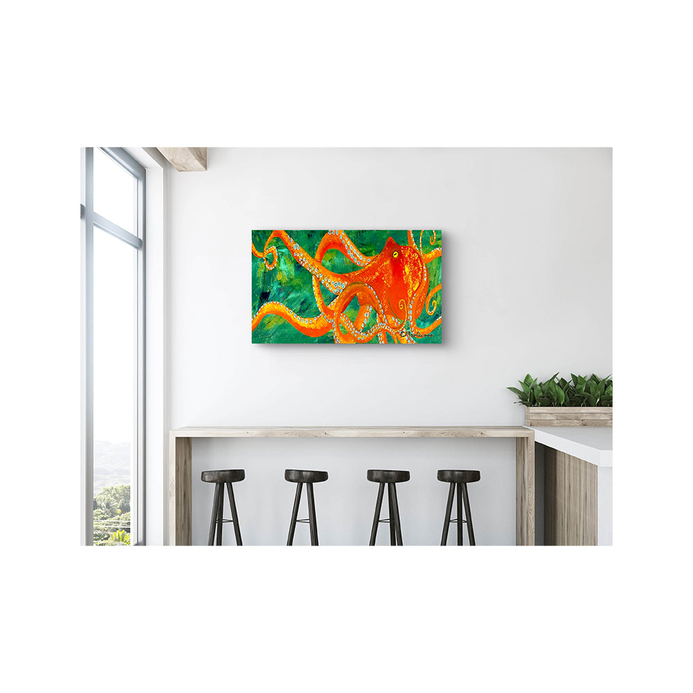 Impression sur toile Giclée - PIEUVRE - Reproduction sur toile montée sur châssis - Pieuvre orange