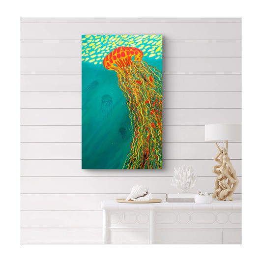 Giclee Canvas Print - JELLYFISH - Orange Jellyfish Gallery Wrapped Canvas Reproduction