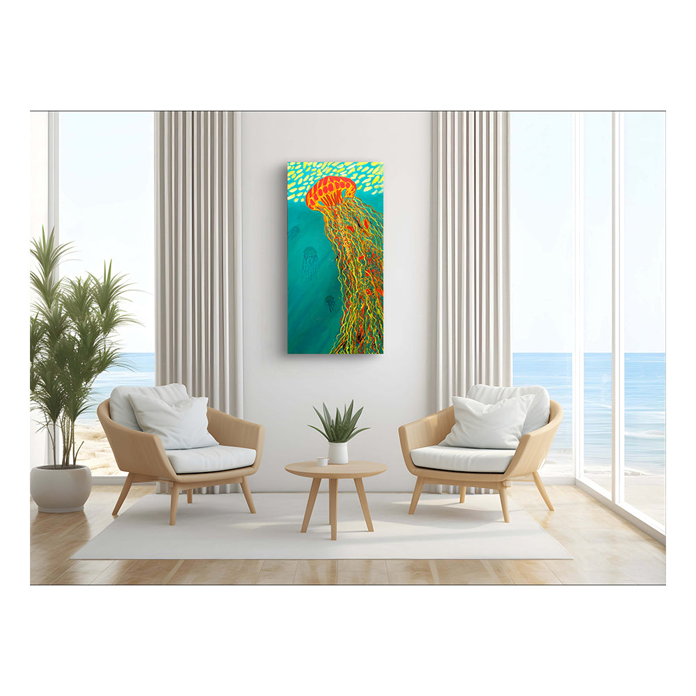 Giclee Canvas Print - JELLYFISH - Orange Jellyfish Gallery Wrapped Canvas Reproduction