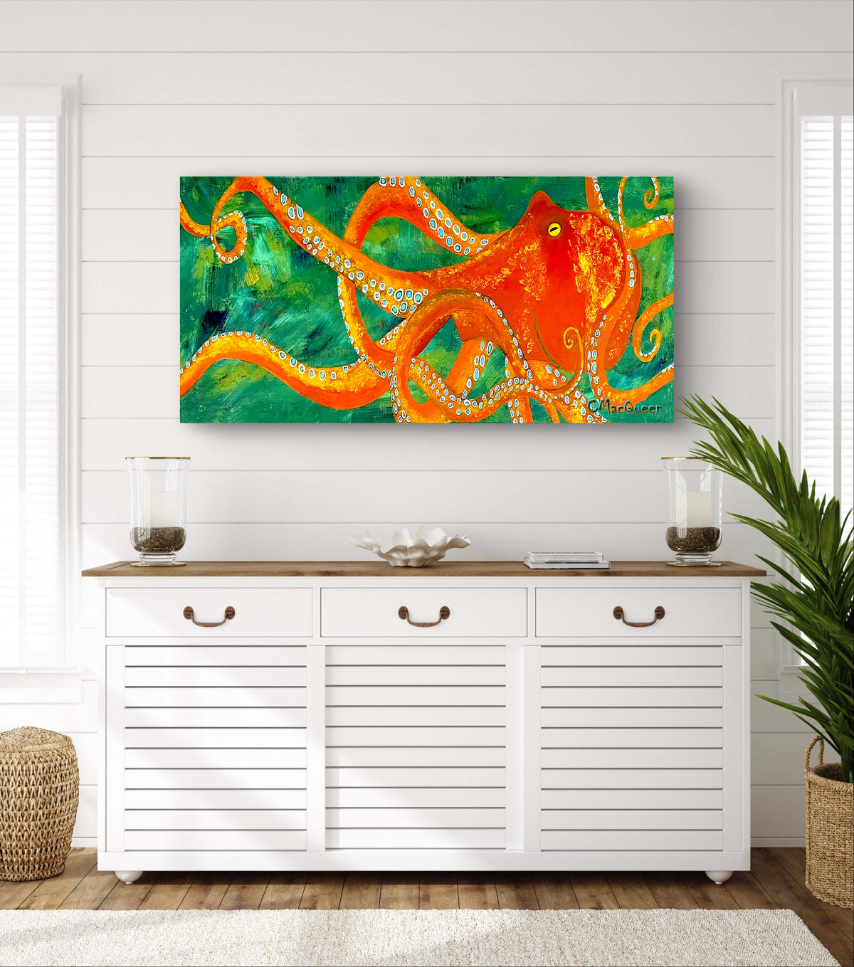 Impression sur toile Giclée - PIEUVRE - Reproduction sur toile montée sur châssis - Pieuvre orange