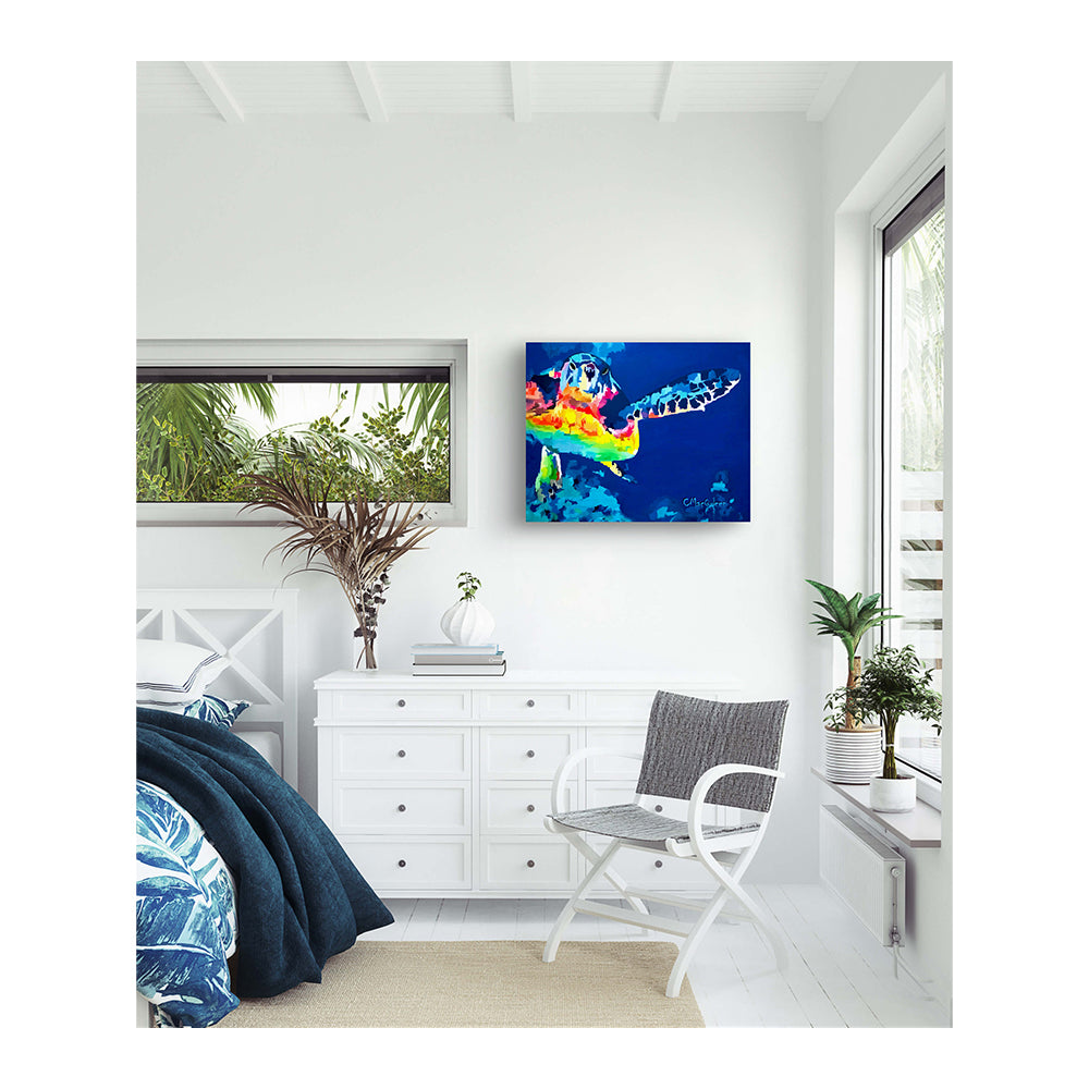 Impression sur toile Giclée - TORTUE DE MER - Reproduction sur toile montée sur châssis - Tortue de mer arc-en-ciel