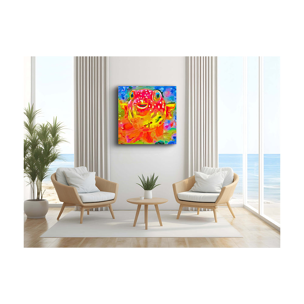 Impression sur toile giclée - POISSON - Reproduction sur toile montée sur châssis de poisson-globe Happy 1
