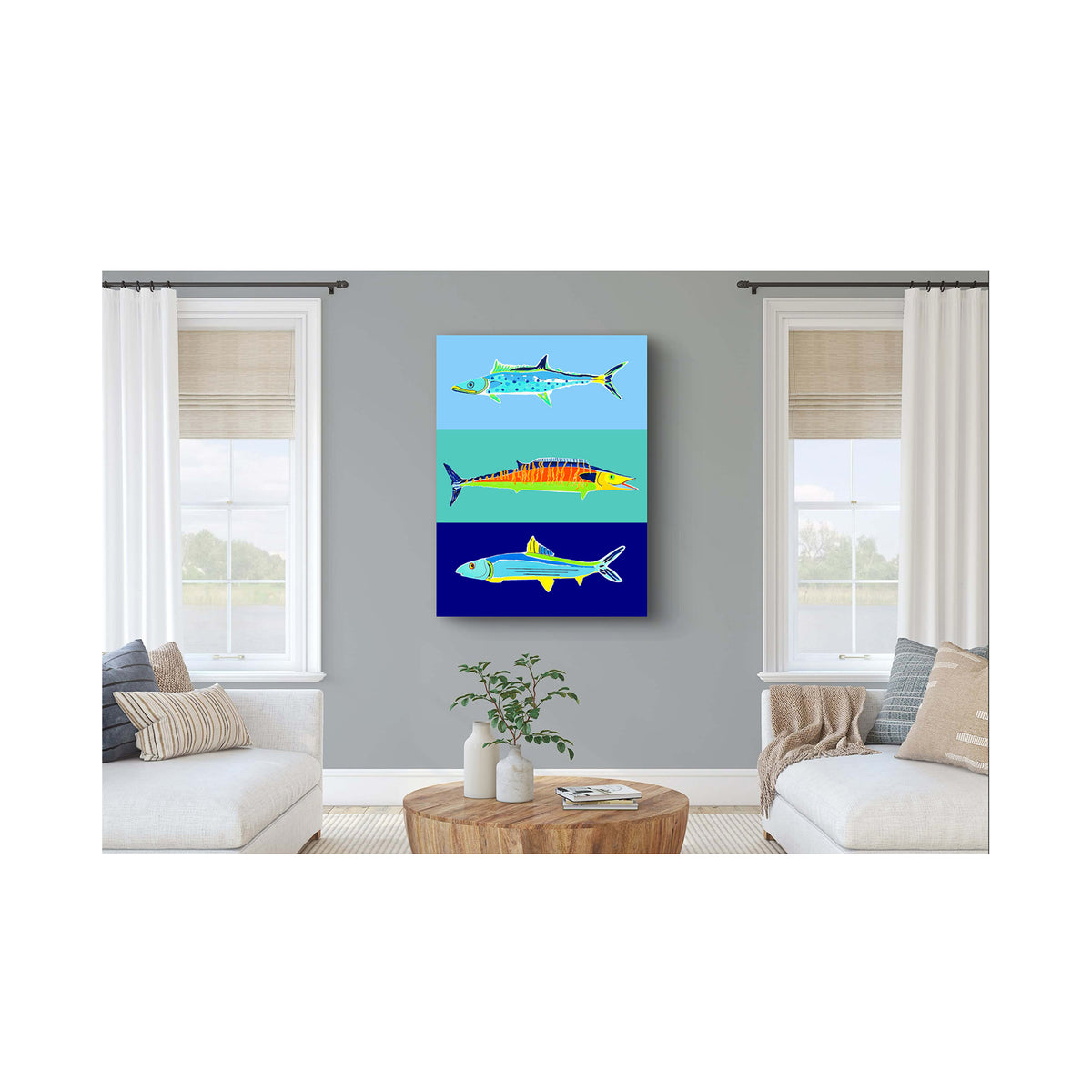 Impression sur toile Giclée - POISSON - POISSON 2 Thazard royal-Thazard bâtard-Grande carangue, reproduction sur toile montée sur châssis