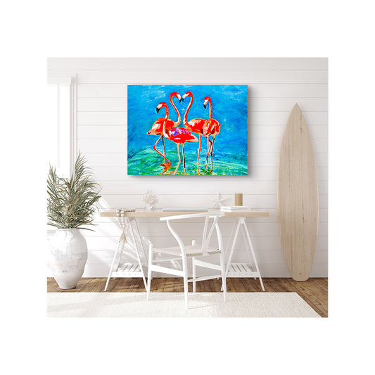 Giclee Canvas Print - FLAMINGO - Flamingo Love Gallery Wrapped Canvas Reproduction