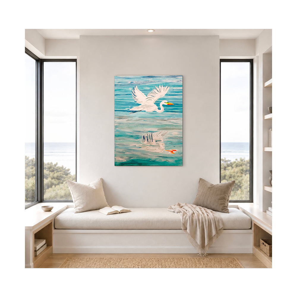 Impression sur toile Giclée - AIGRETTE - Reproduction sur toile montée sur châssis - Aigrette (volant vers la droite)