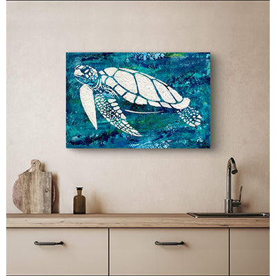 Impression sur toile Giclée - TORTUE DE MER - Reproduction sur toile montée sur châssis de tortue de mer mosaïque blanche