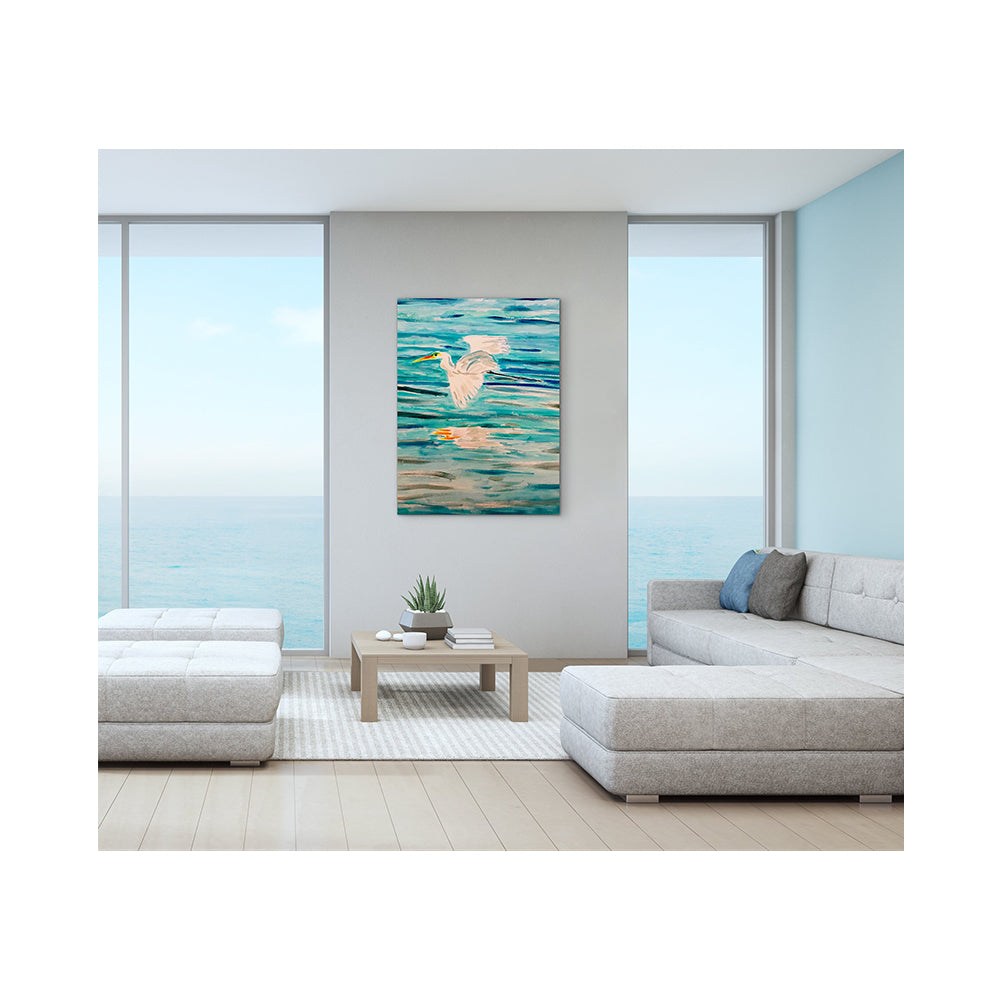 Impression sur toile Giclée - AIGRETTE - Reproduction sur toile montée sur châssis (Aigrette volant vers la gauche)