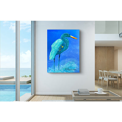 Impression sur toile Giclée - AIGRETTE - Reproduction sur toile montée sur châssis d'une aigrette dans un pin de Caroline