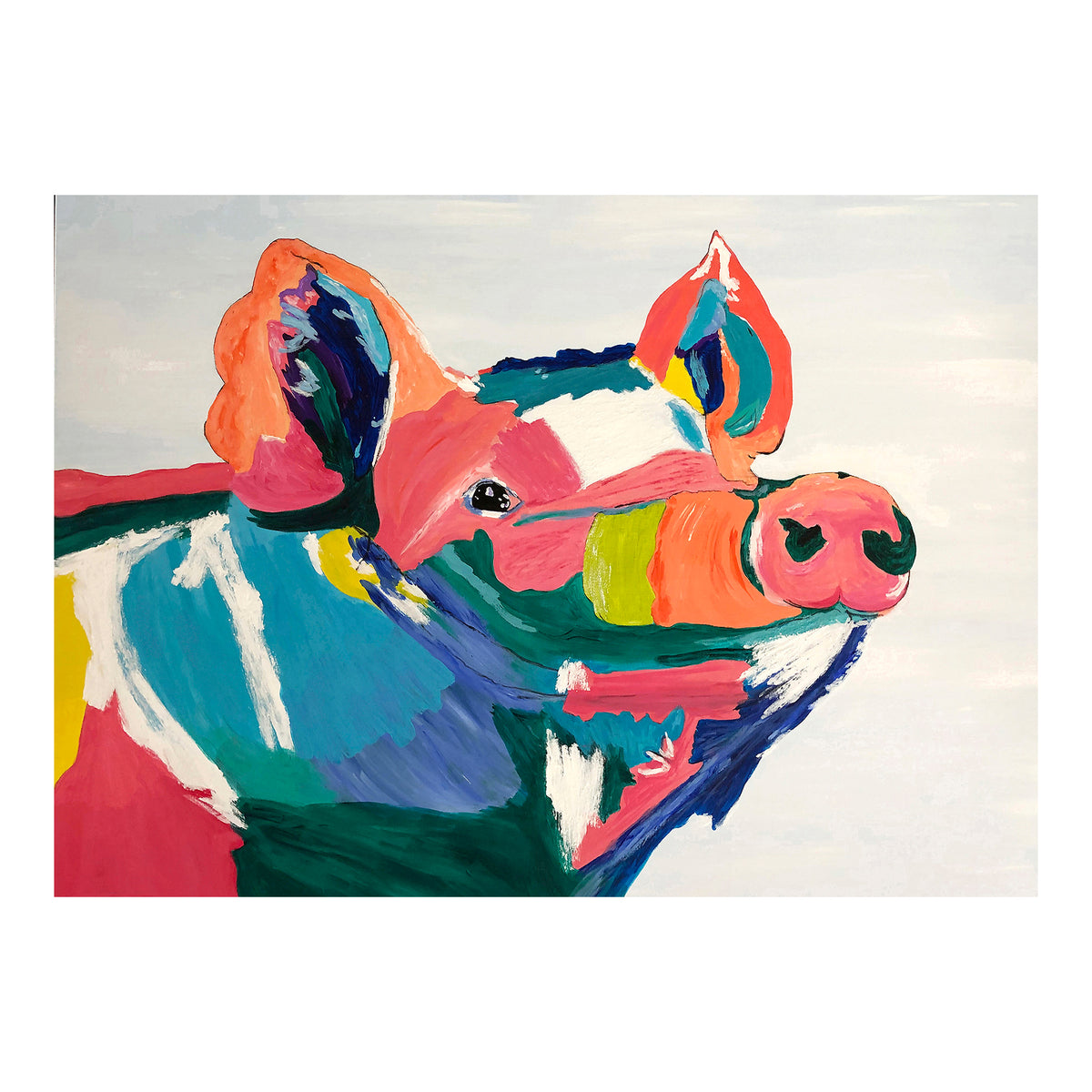 Carte de vœux - ANIMAUX DE LA FERME - COCHON - Carte de vœux patchwork cochon, papier glacé 5x7 avec enveloppe