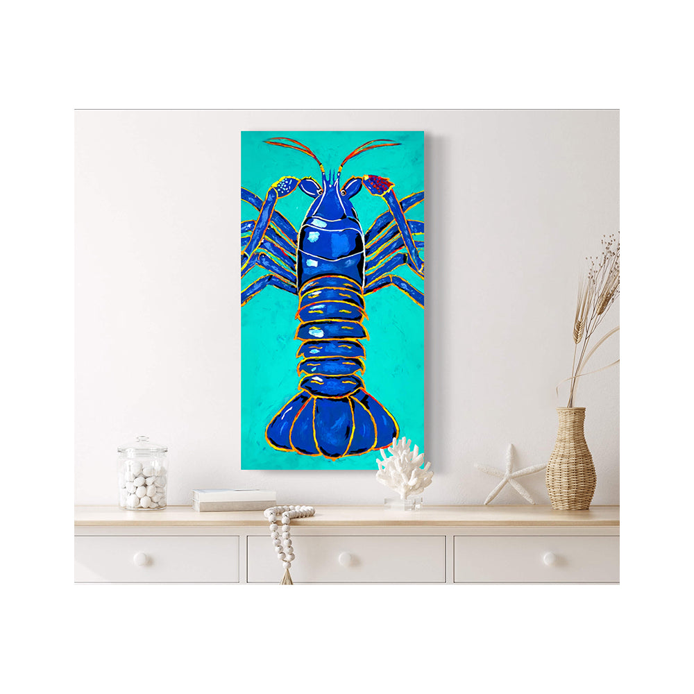 Impression Giclée sur toile - CRUSTACÉ - LANGOUSTE - Reproduction sur toile montée sur châssis galerie, couleur bleu électrique