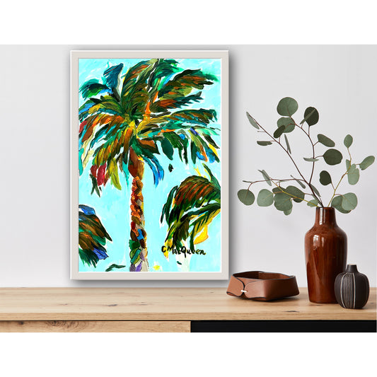 Original - PALM TREE - Three Palms Trees1 Acid Free Linen Paper Framed in White