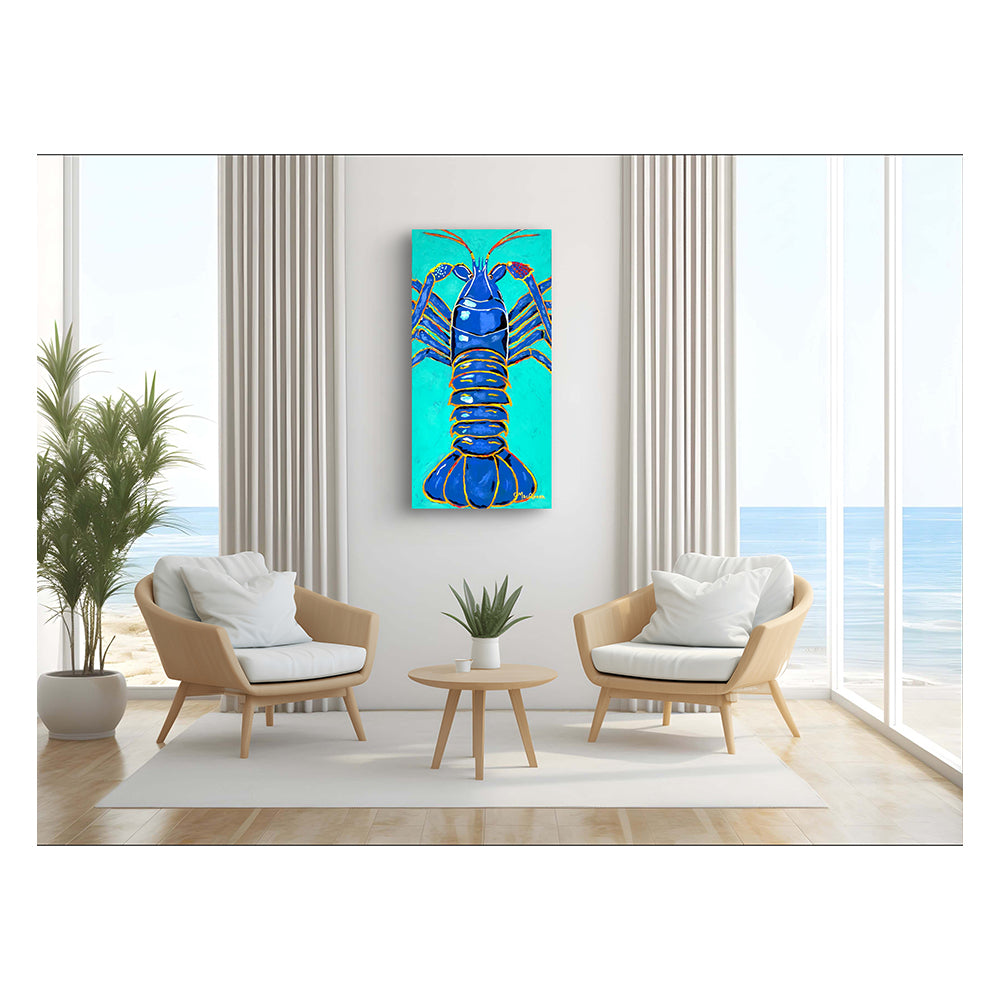 Impression Giclée sur toile - CRUSTACÉ - LANGOUSTE - Reproduction sur toile montée sur châssis galerie, couleur bleu électrique