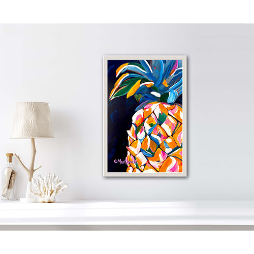 Original - STILL LIFE - Pineapple Magic in the Dark Acid Free Linen Paper Framed in White