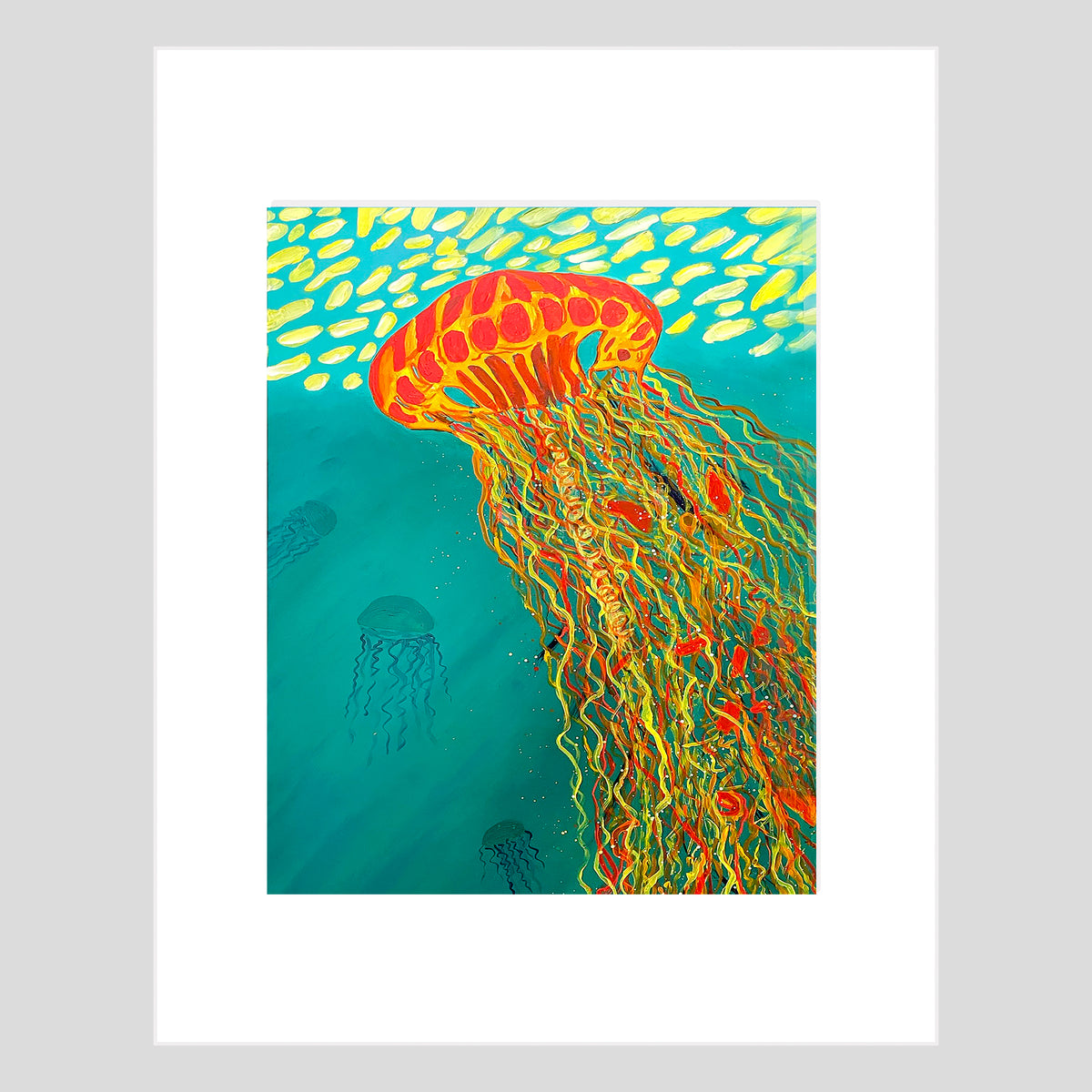 Tirage d'art - MÉDUSE - Reproduction d'art de méduse orange, passe-partout 11x14
