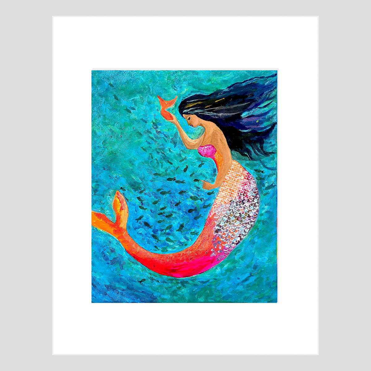 Tirage d'art - SIRÈNE - Harmonie sous-marine, reproduction d'art avec passe-partout 11x14 po