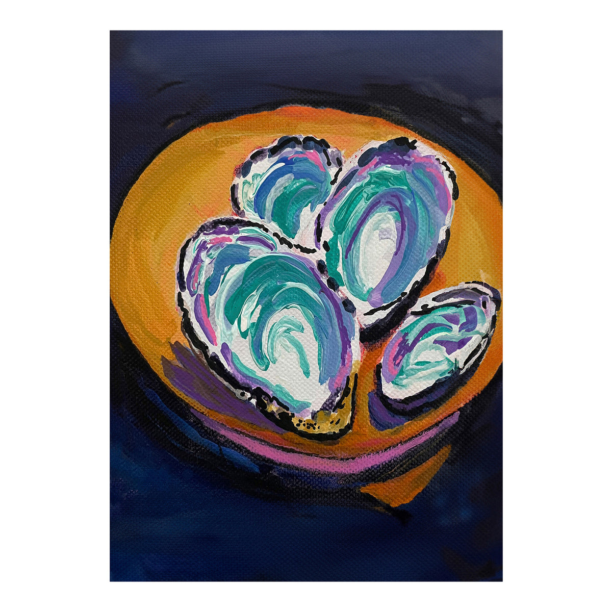 Carte de vœux - COQUILLAGES - HUÎTRES - Carte de vœux 5x7 sur papier glacé avec enveloppe illustrée d'huîtres en demi-coquille