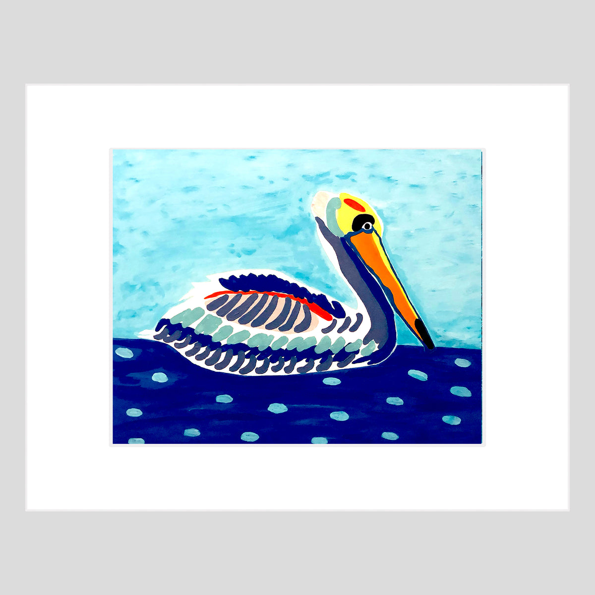 Tirage d'art - PÉLICAN - Reproduction d'art sur papier mat 11x14 - Pélican flottant