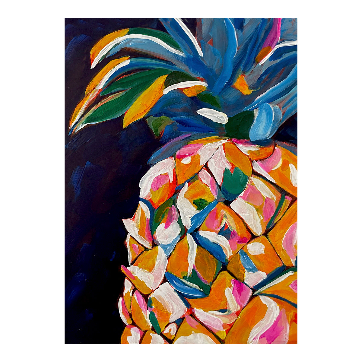 Carte de vœux - NATURE MORTE - Magie de l'ananas dans l'obscurité, carte de vœux 5x7 sur papier glacé avec enveloppe