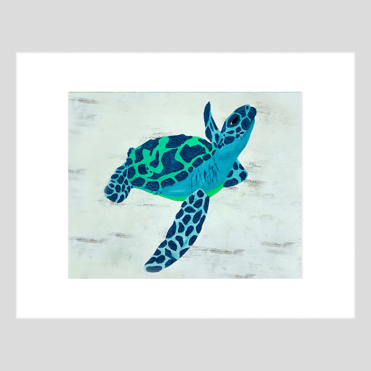 Tirage d'art - TORTUE DE MER - Reproduction d'art de tortue de mer aux yeux endormis, format 11x14 avec passe-partout