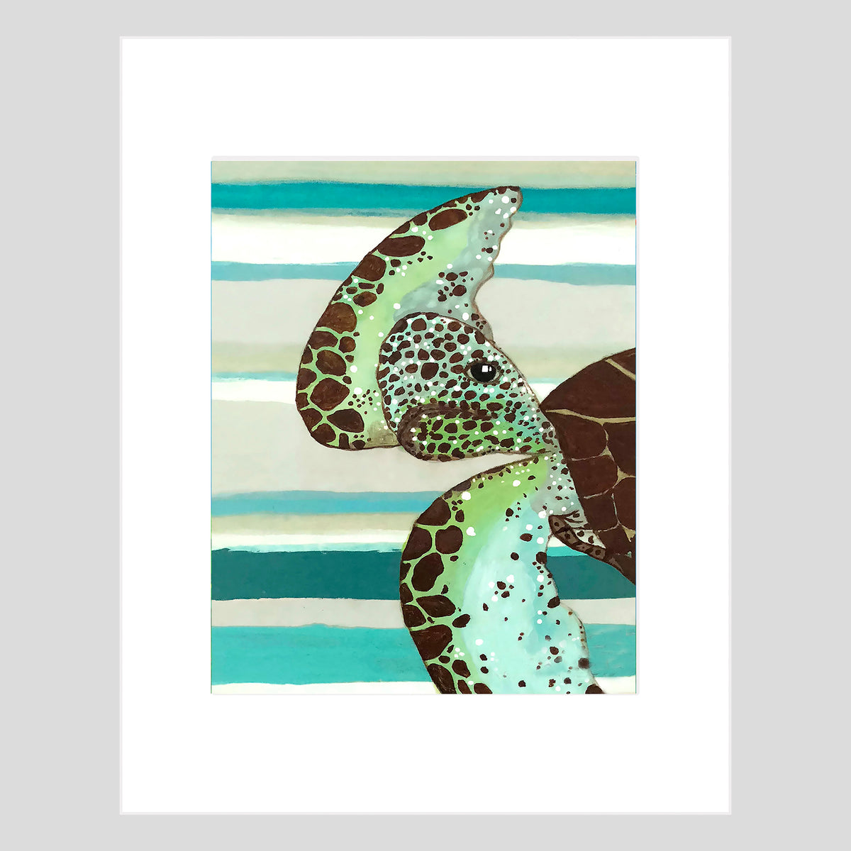 Fine Art Print - SEA TURTLE - Striped Sea Turtle 11x14 Matted Fine Art Print Reproduction