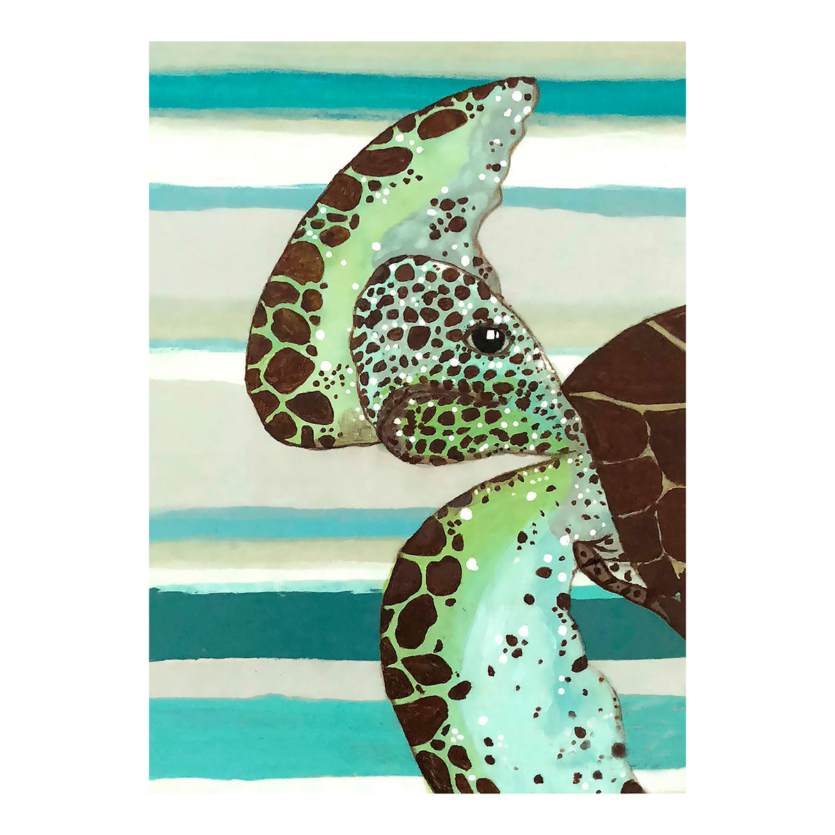 Carte de vœux - TORTUE DE MER - Carte de vœux 5x7 sur papier glacé avec enveloppe, motif tortue de mer rayée