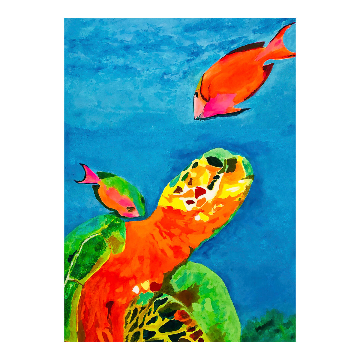 Carte de vœux - TORTUE DE MER - Avec un peu d'aide de mes amis, carte de vœux 5x7 sur papier glacé avec enveloppe