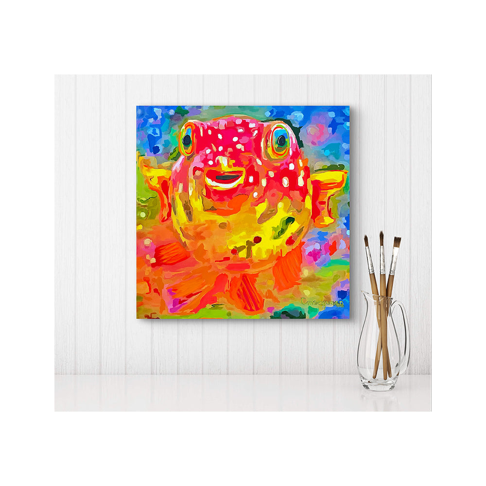 Impression sur toile giclée - POISSON - Reproduction sur toile montée sur châssis de poisson-globe Happy 1