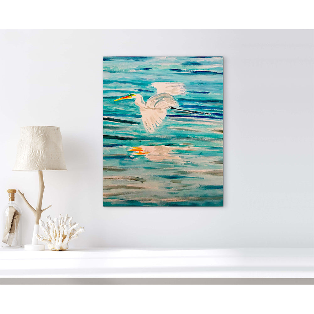 Impression sur toile Giclée - AIGRETTE - Reproduction sur toile montée sur châssis (Aigrette volant vers la gauche)