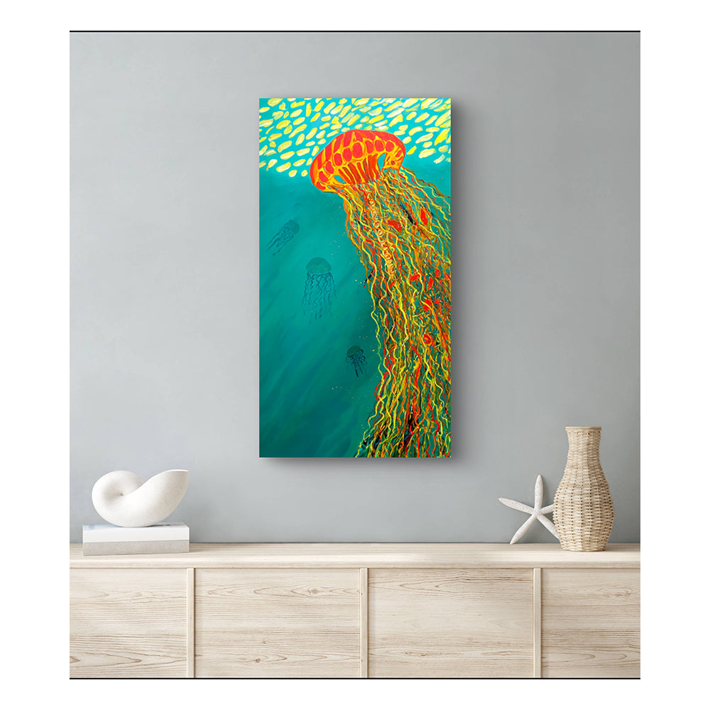 Giclee Canvas Print - JELLYFISH - Orange Jellyfish Gallery Wrapped Canvas Reproduction
