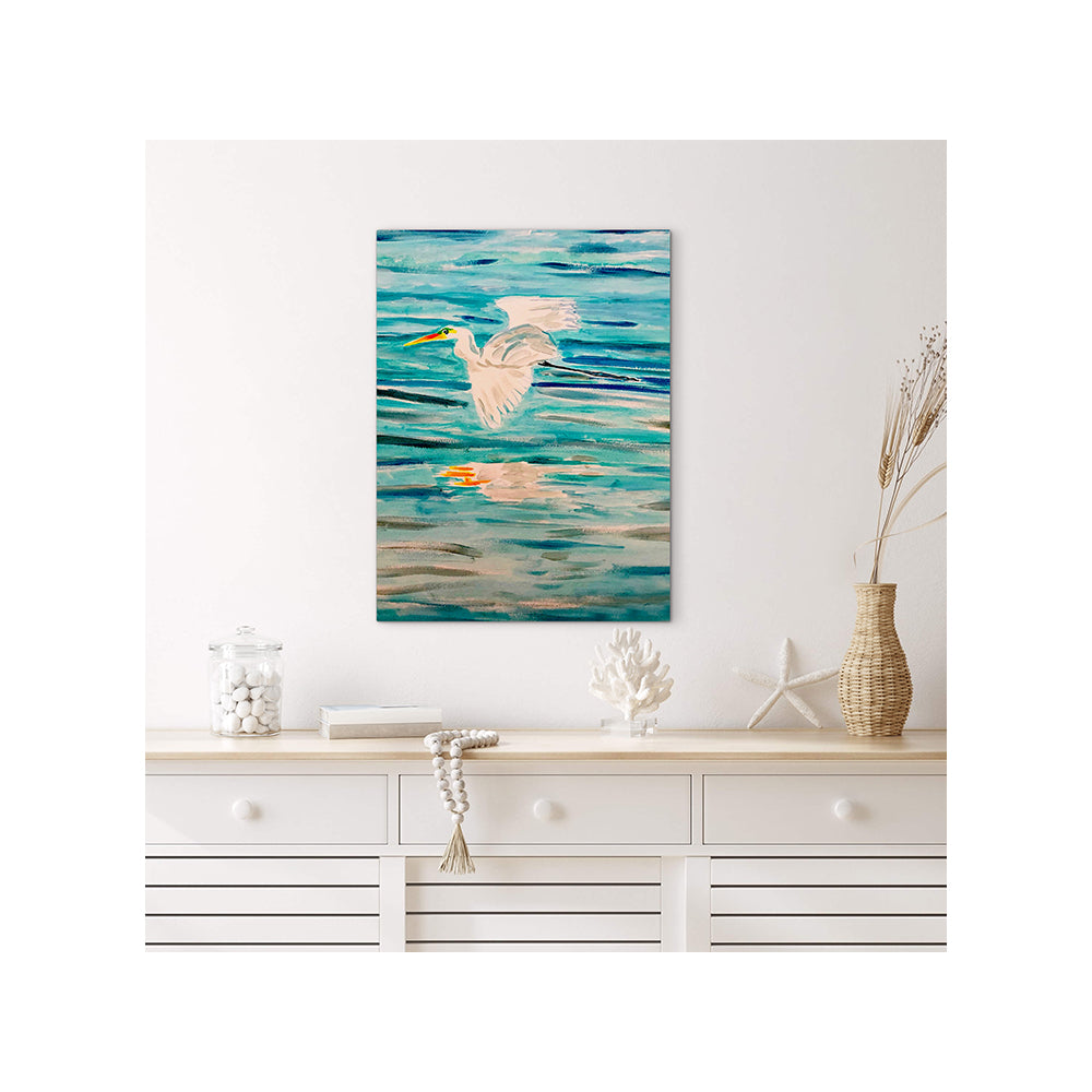 Impression sur toile Giclée - AIGRETTE - Reproduction sur toile montée sur châssis (Aigrette volant vers la gauche)