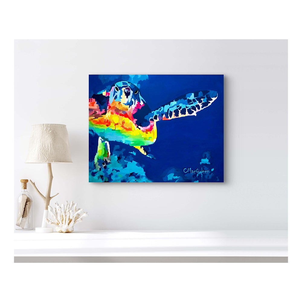 Impression sur toile Giclée - TORTUE DE MER - Reproduction sur toile montée sur châssis - Tortue de mer arc-en-ciel
