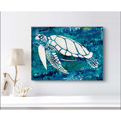 Impression sur toile Giclée - TORTUE DE MER - Reproduction sur toile montée sur châssis de tortue de mer mosaïque blanche