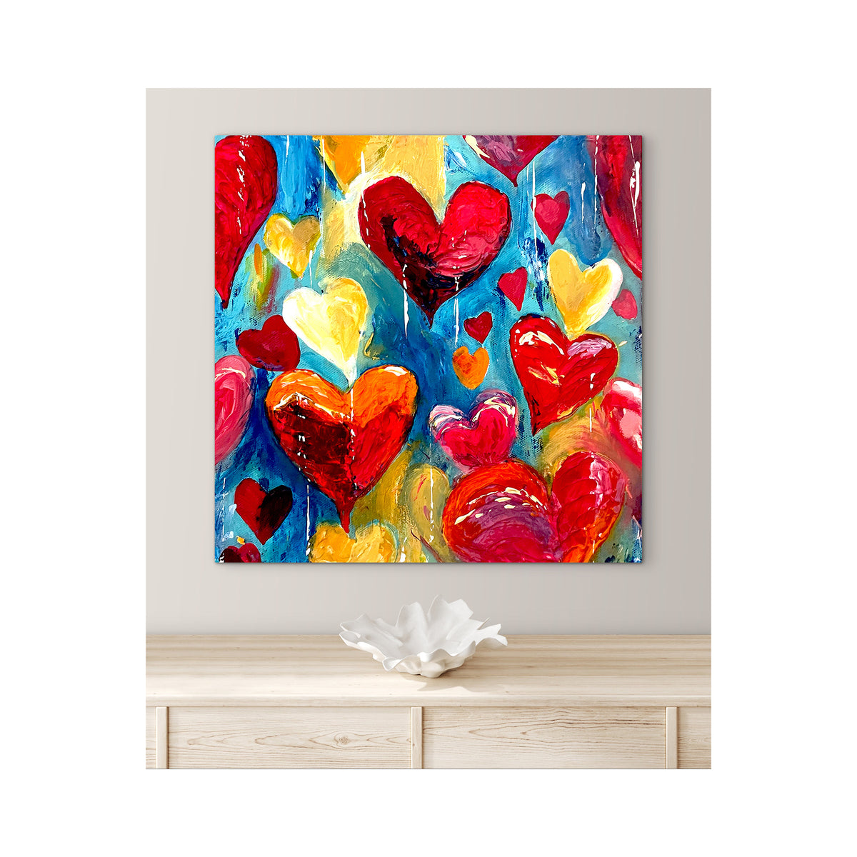 Impression sur toile Giclée - HEARTS - Amour, Paix et Espoir N° 2, reproduction sur toile montée sur châssis
