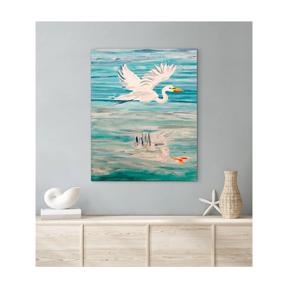 Impression sur toile Giclée - AIGRETTE - Reproduction sur toile montée sur châssis - Aigrette (volant vers la droite)