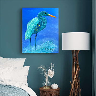 Impression sur toile Giclée - AIGRETTE - Reproduction sur toile montée sur châssis d'une aigrette dans un pin de Caroline