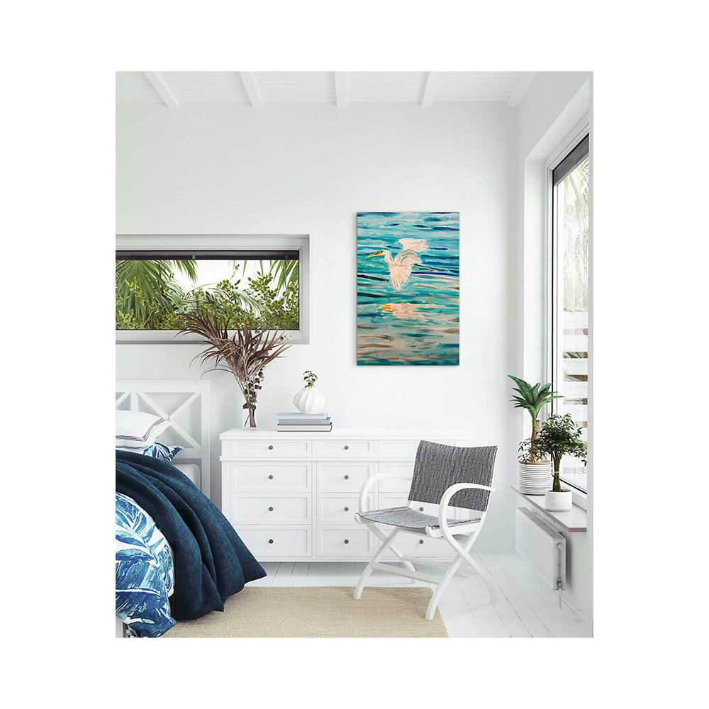 Impression sur toile Giclée - AIGRETTE - Reproduction sur toile montée sur châssis (Aigrette volant vers la gauche)
