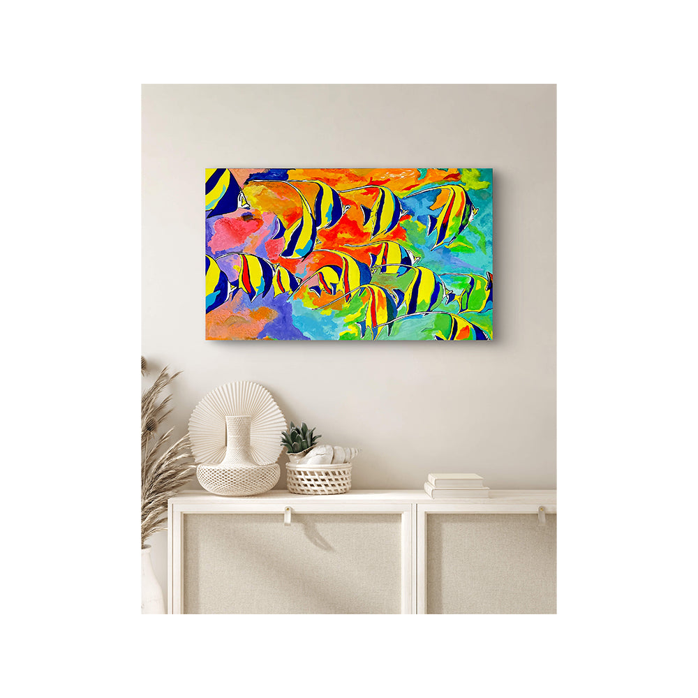 Impression Giclée sur toile - POISSON - Idoles maures au-dessus d'un récif corallien, reproduction sur toile montée sur châssis