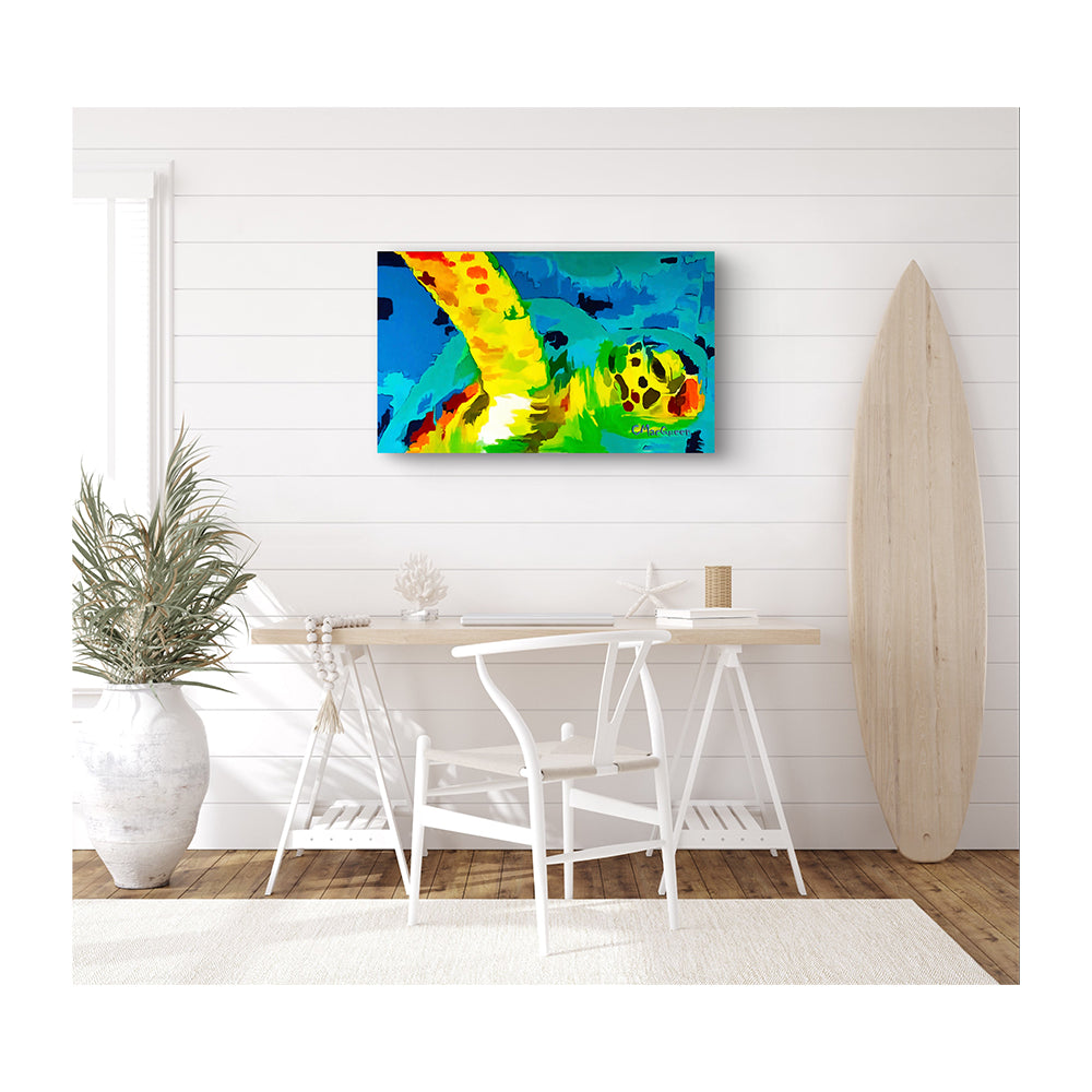 Impression Giclée sur toile - TORTUE DE MER - Reproduction sur toile montée sur châssis de tortue verte