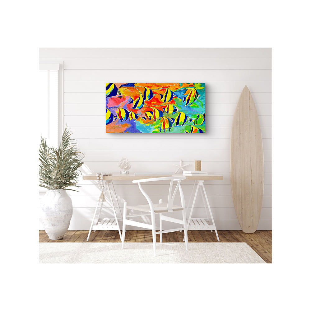 Impression Giclée sur toile - POISSON - Idoles maures au-dessus d'un récif corallien, reproduction sur toile montée sur châssis