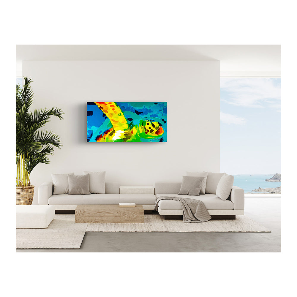 Impression Giclée sur toile - TORTUE DE MER - Reproduction sur toile montée sur châssis de tortue verte