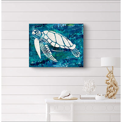 Impression sur toile Giclée - TORTUE DE MER - Reproduction sur toile montée sur châssis de tortue de mer mosaïque blanche