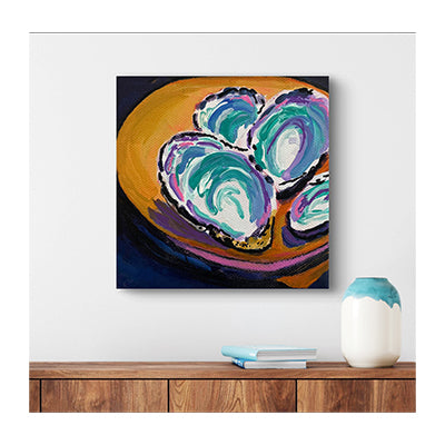 Giclee Canvas Print - SHELLS - OYSTERS - Oysters on the Half Shell No.1 Gallery Wrapped Canvas Reproduction